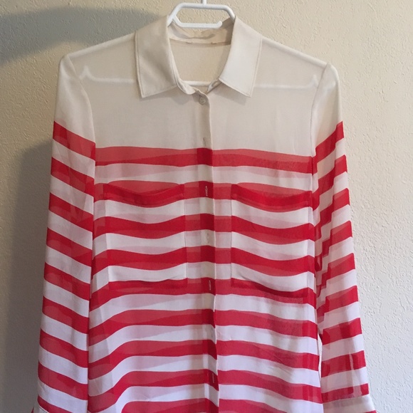 Club Monaco silk striped button-down blouse XS - Picture 2 of 4